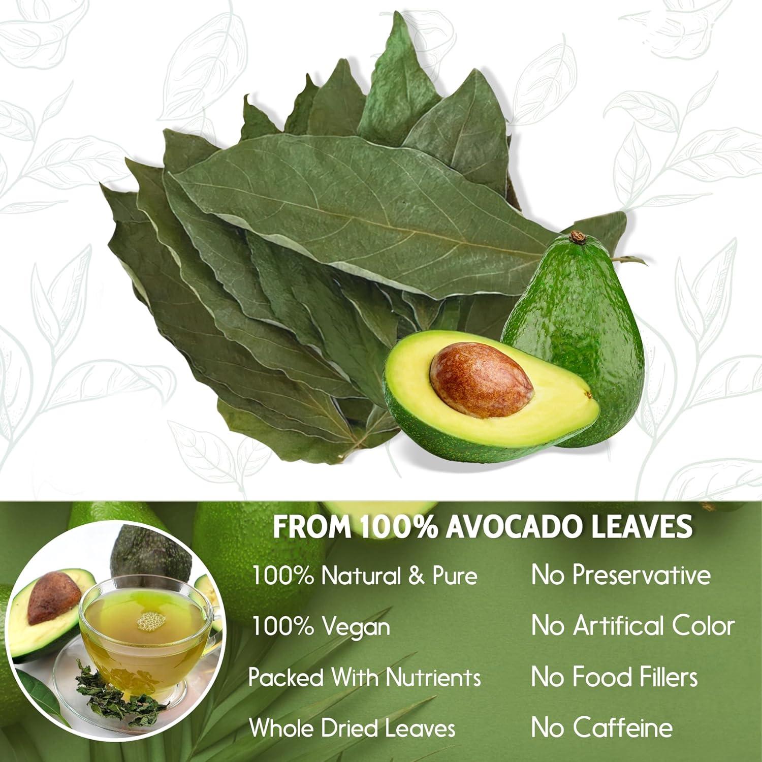 Natural Avocado Whole Leaves Dried, Tea Bags, 100% Pure from Avocado Leaves, Avocado Leaf Tea, Hojas de Aguacate Seca, No Additives, No Caffeine, Vegan Herbal Tea