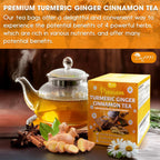 Premium Turmeric, Ginger, Cinnamon & Chamomile Flowers Tea | Improve Digestion, Support Brain, Weight, Skin and Sleep, Eco-Conscious Tea Bags Herbal Tea