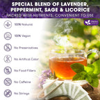 Premium Lavender Mint Tea Bags. 100% Natural, Blend of Lavender, Peppermint, Sage and Licorice. Herbal Tea