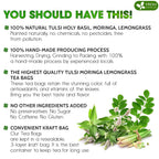 Premium Tulsi Moringa Lemongrass  Tea Bags, 100% Natural & Pure from Tulsi Holy Basil Leaves, Moringa & Lemongrass. Herbal Tea