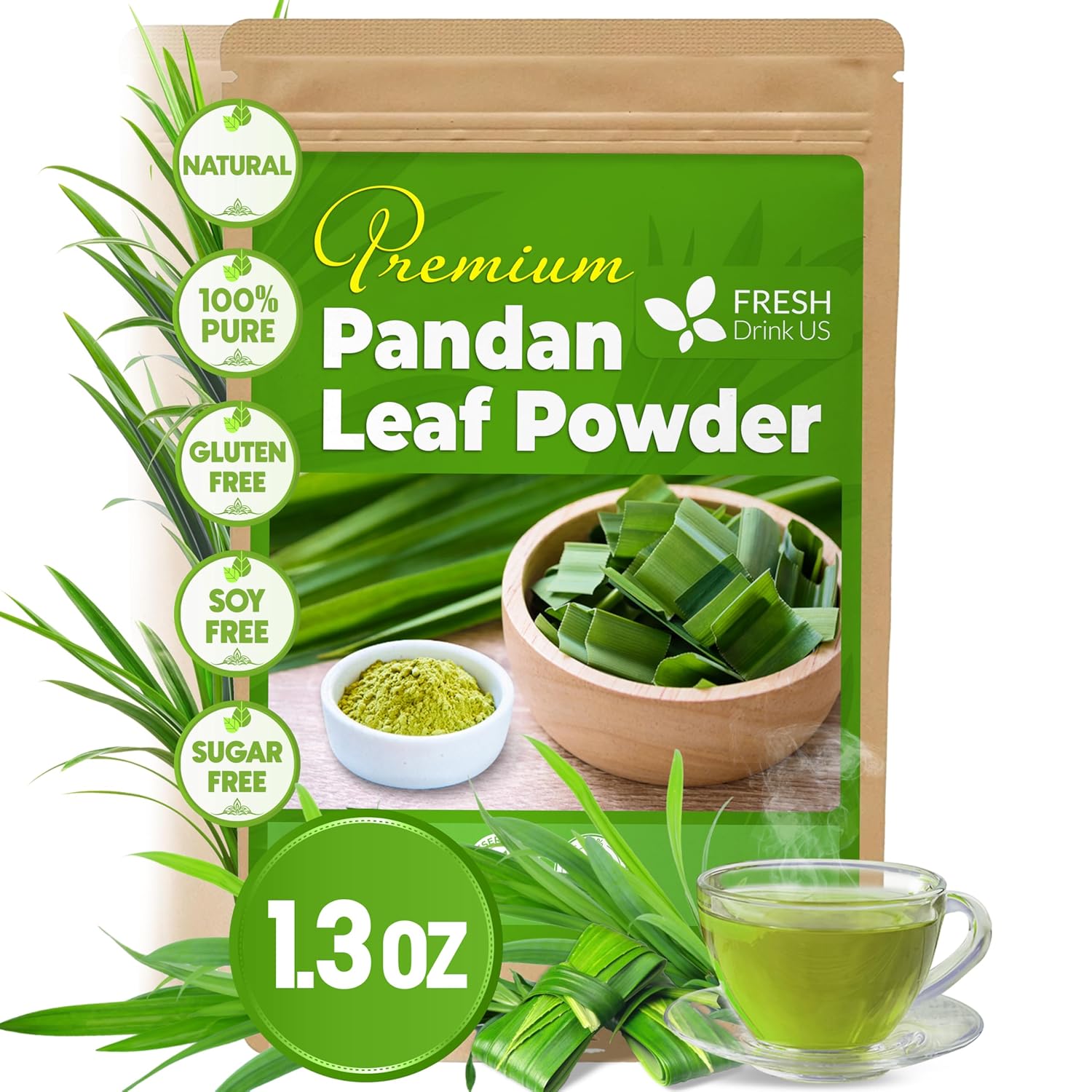 Natural Pandan Leaves Dried, Pandan Leaf Powder, 100% Pure Dried Pandan Leaves, Pandan Leaf Tea, No Additives, No Caffeine, Vegan Herbal Tea