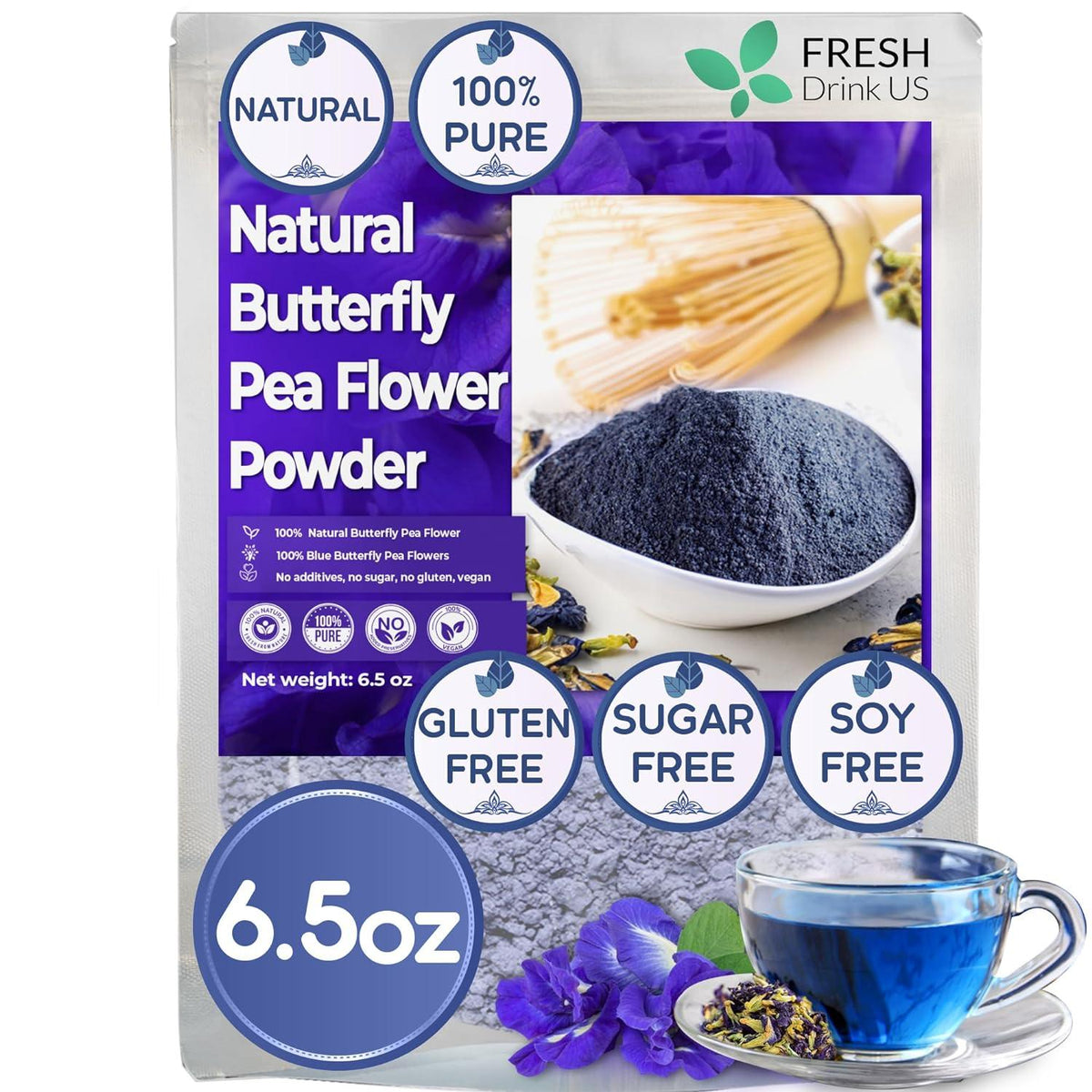 Premium Butterfly Pea Flowers, Tea Bags, 100% Natural and Pure from Butterfly Pea Flowers, Hand-made, Made With Natural Materials-Corn Fiber Tea Bag, Sugar/Caffeine/Gluten Free Herbal Tea