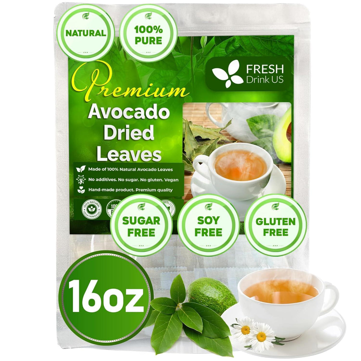 Natural Avocado Whole Leaves Dried, Tea Bags, 100% Pure from Avocado Leaves, Avocado Leaf Tea, Hojas de Aguacate Seca, No Additives, No Caffeine, Vegan Herbal Tea