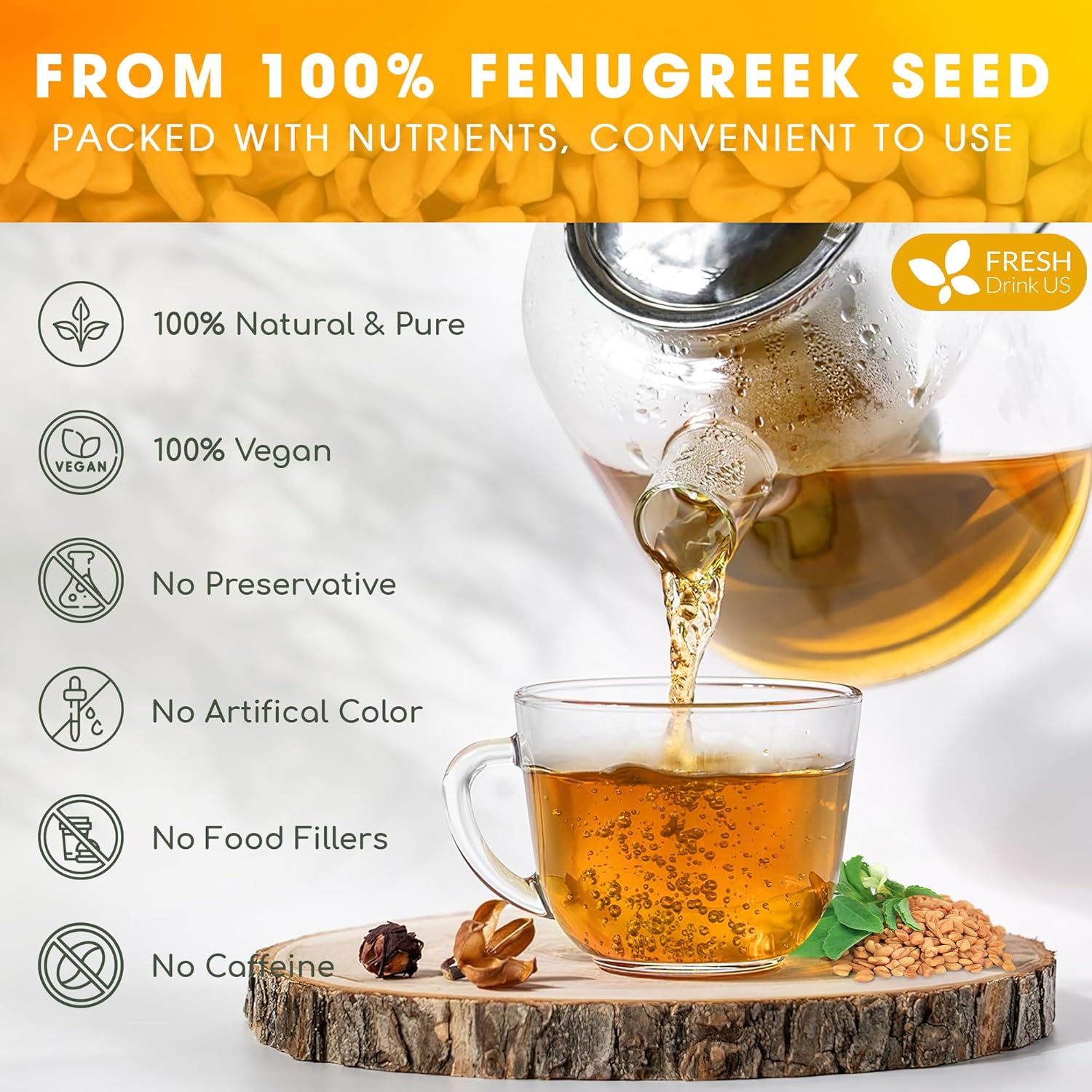 Premium Fenugreek Tea Bags. No Sugar, No Caffeine, No Gluten, Vegan. (30 Tea Bags) Herbal Tea