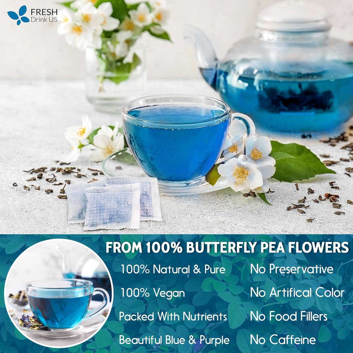 Premium Butterfly Pea Flowers, Tea Bags, 100% Natural and Pure from Butterfly Pea Flowers, Hand-made, Made With Natural Materials-Corn Fiber Tea Bag, Sugar/Caffeine/Gluten Free Herbal Tea