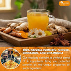 Premium Turmeric, Ginger, Cinnamon & Chamomile Flowers Tea | Improve Digestion, Support Brain, Weight, Skin and Sleep, Eco-Conscious Tea Bags Herbal Tea
