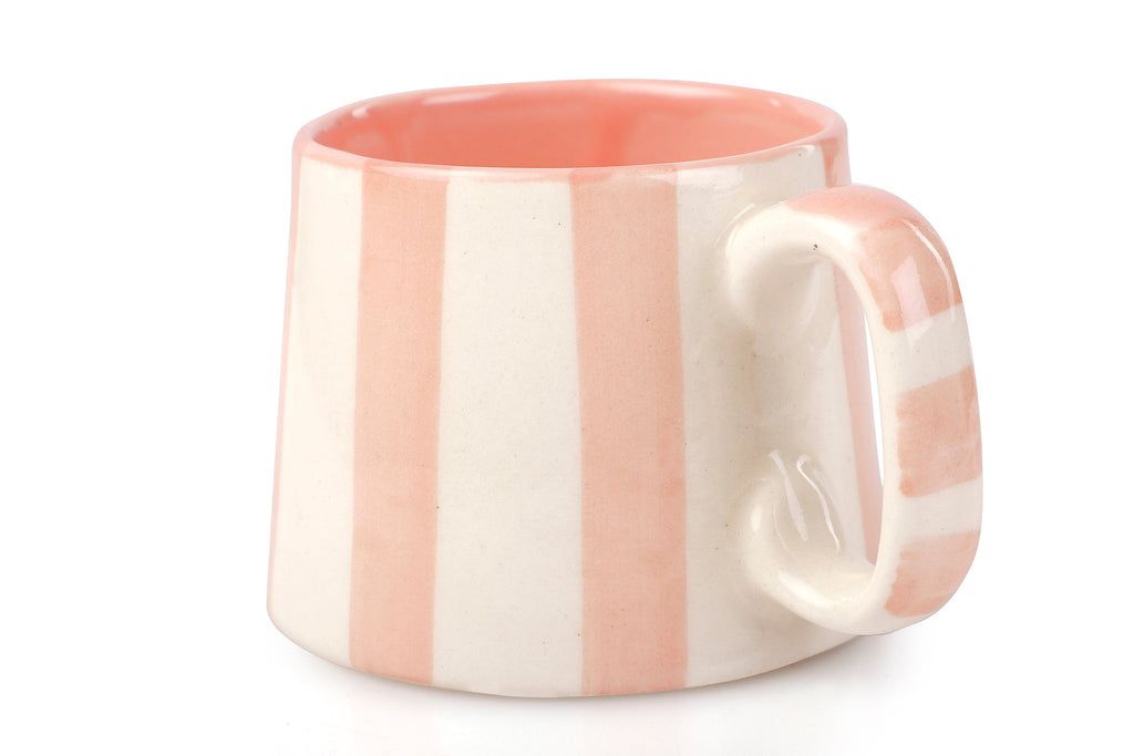 Casa Amarosa Ceramic Pink Stripe Cup- 220ml - 3.5 x 2.5 Inches (Set of 2)