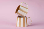 Casa Amarosa Ceramic Brown Stripe Cup - 3.5 x 2.5 Inches ( Set of 2 )