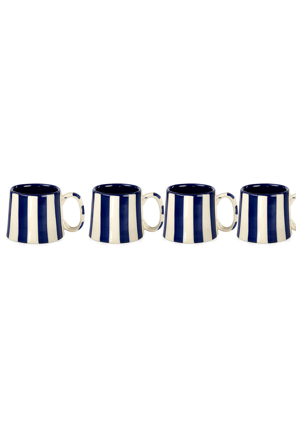 Casa Amarosa Ceramic Dark Blue Stripe Cup - 3.5 x 2.5 Inches ( Set of 4 )