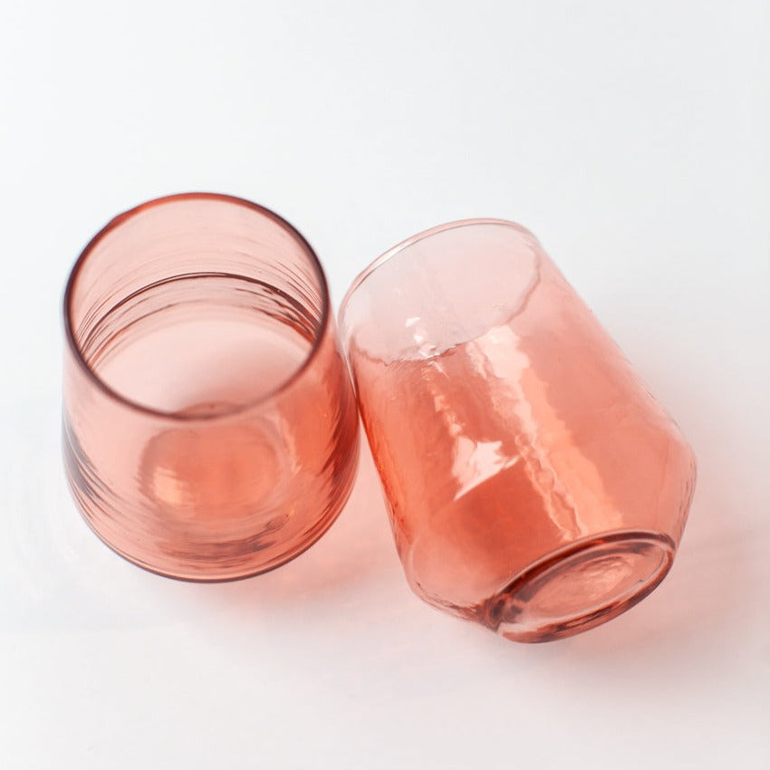 Creative Women Handblown Hammered Glass Water Tumbler, Blush - set of 4