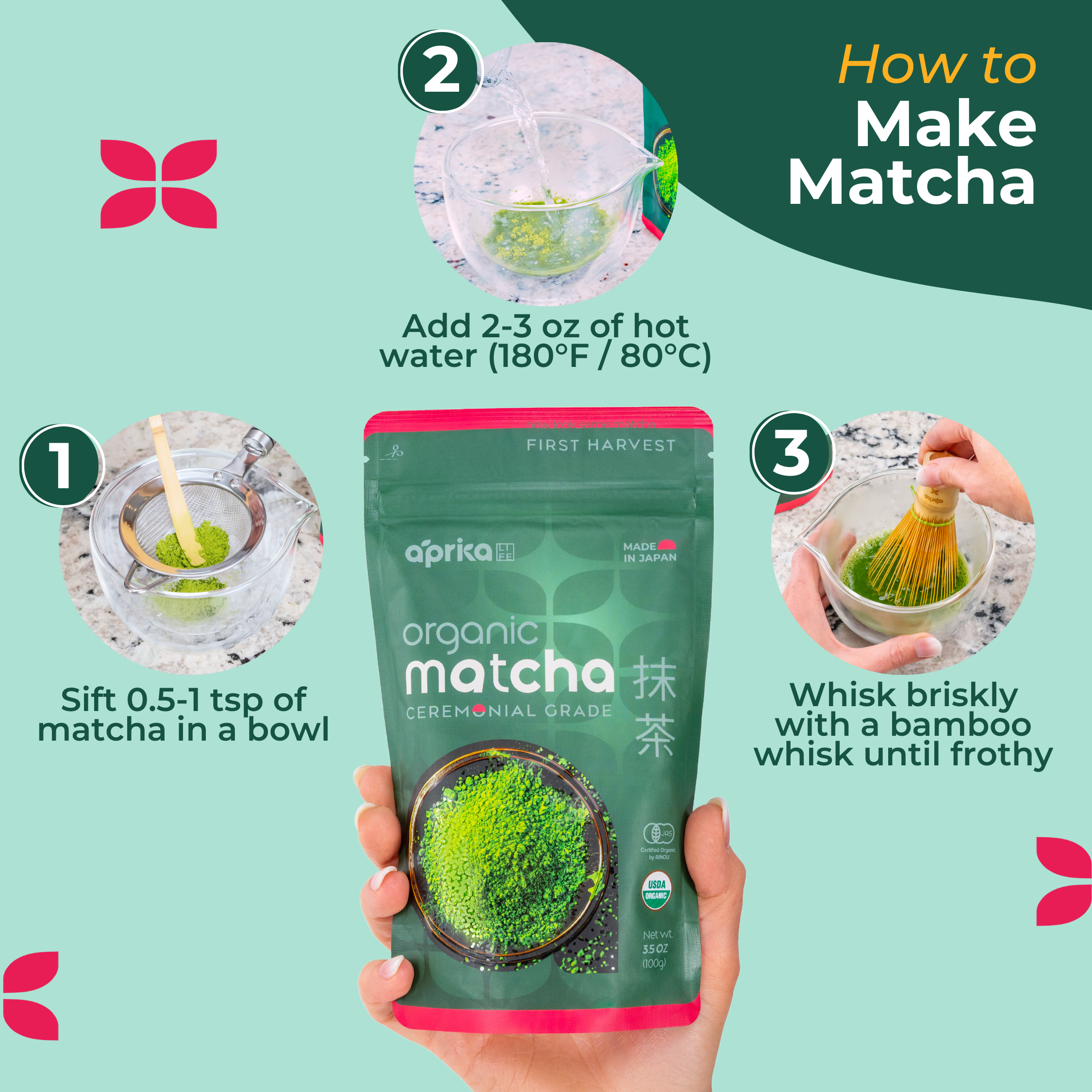 Aprika Life Organic Japanese Ceremonial Grade Matcha Green Tea Powder