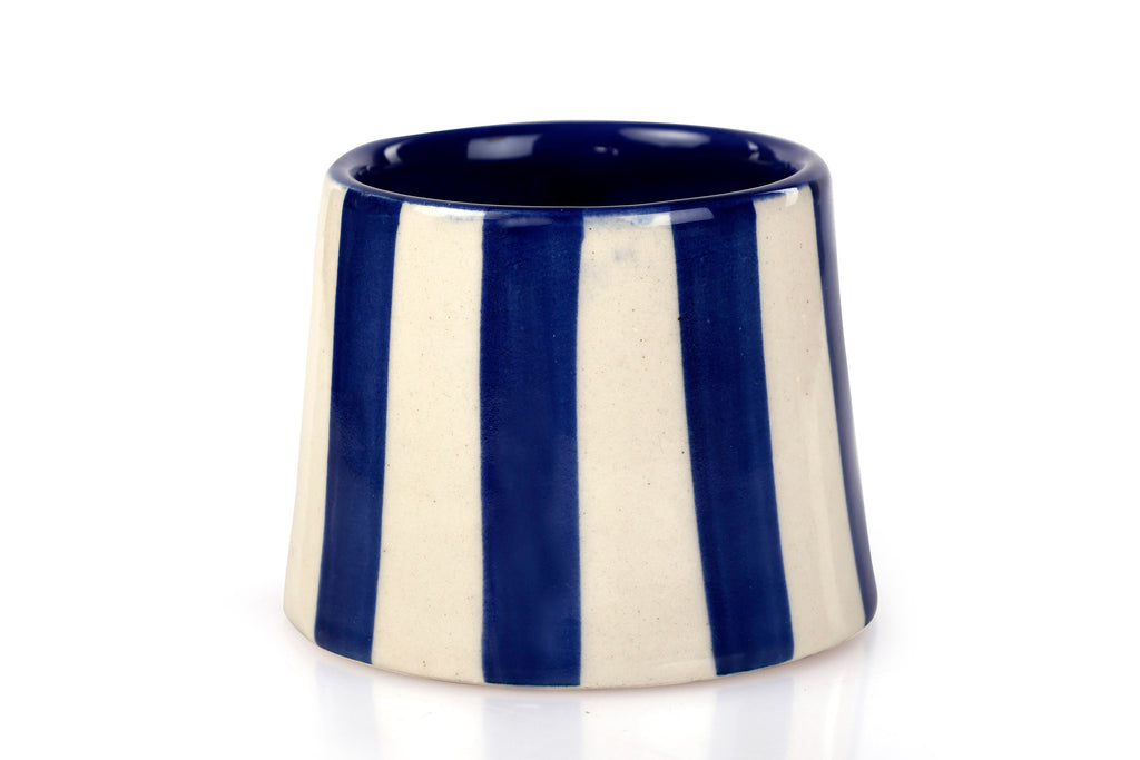 Casa Amarosa Ceramic Dark Blue Stripe Cup - 3.5 x 2.5 Inches ( Set of 4 )
