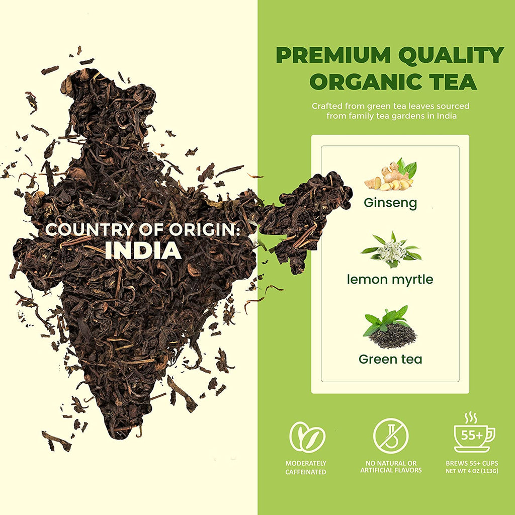 Gardenika Green Lemon Ginseng Tea, Loose Leaf, USDA Organic, Kosher – 4 Oz (113g)