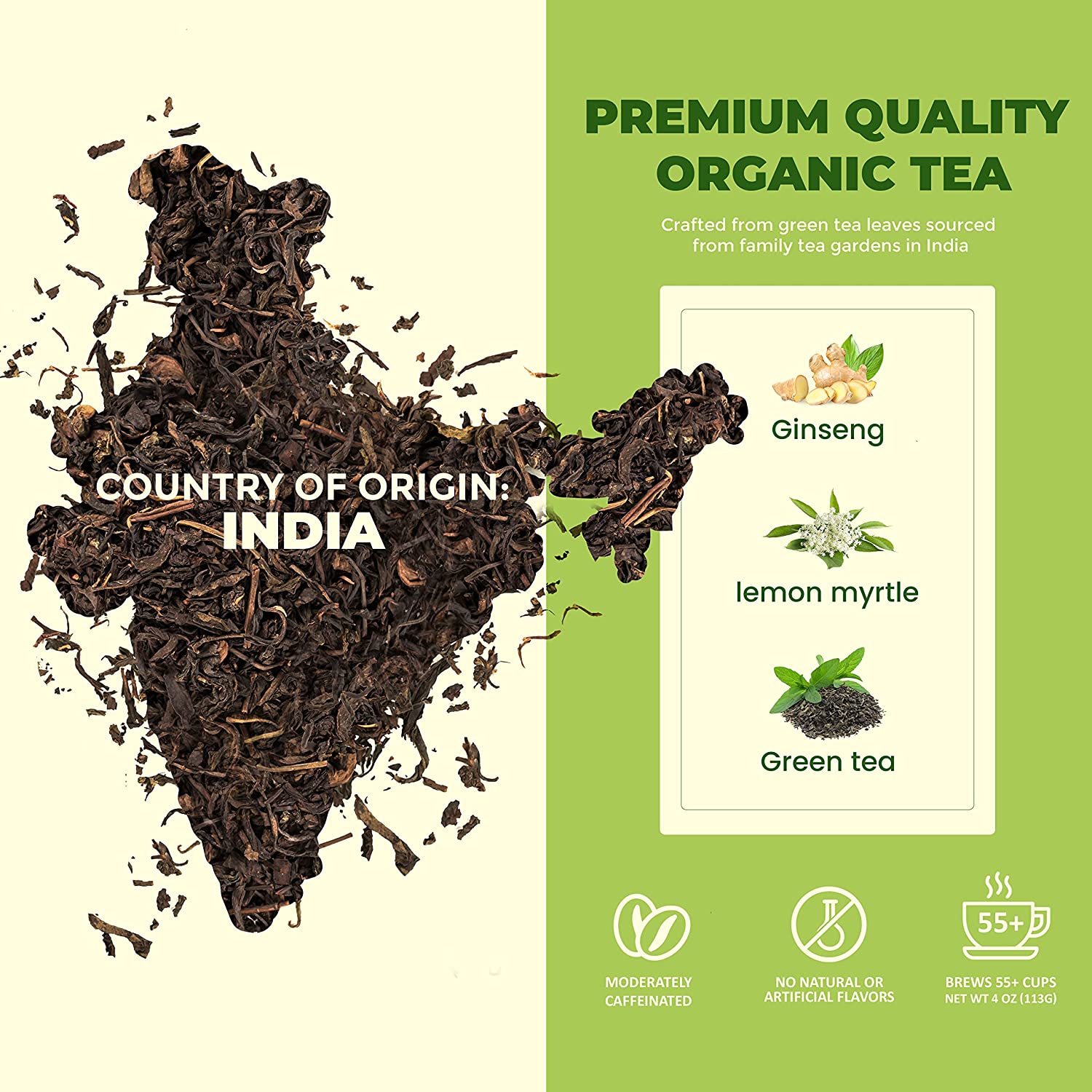 Gardenika Green Lemon Ginseng Tea, Loose Leaf, USDA Organic, Kosher – 4 Oz (113g)