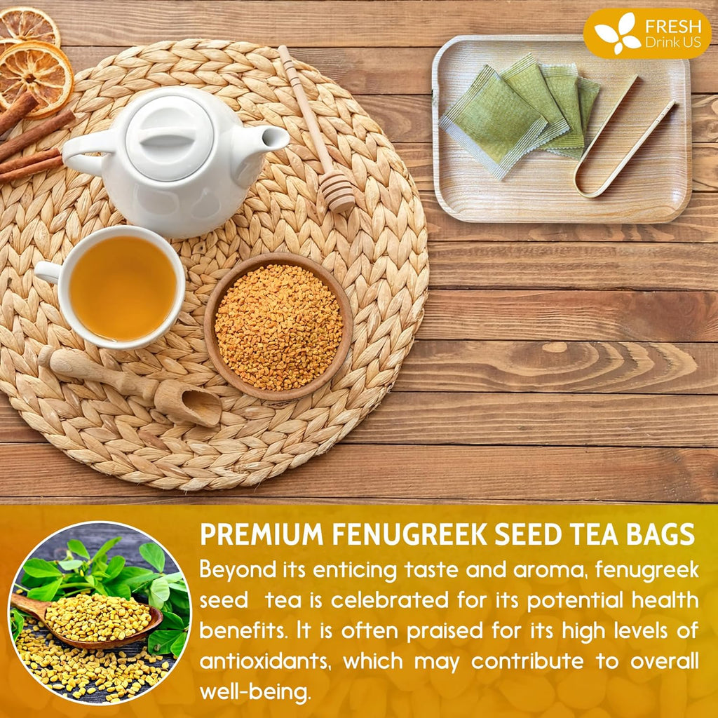 Premium Fenugreek Tea Bags. No Sugar, No Caffeine, No Gluten, Vegan. (30 Tea Bags) Herbal Tea
