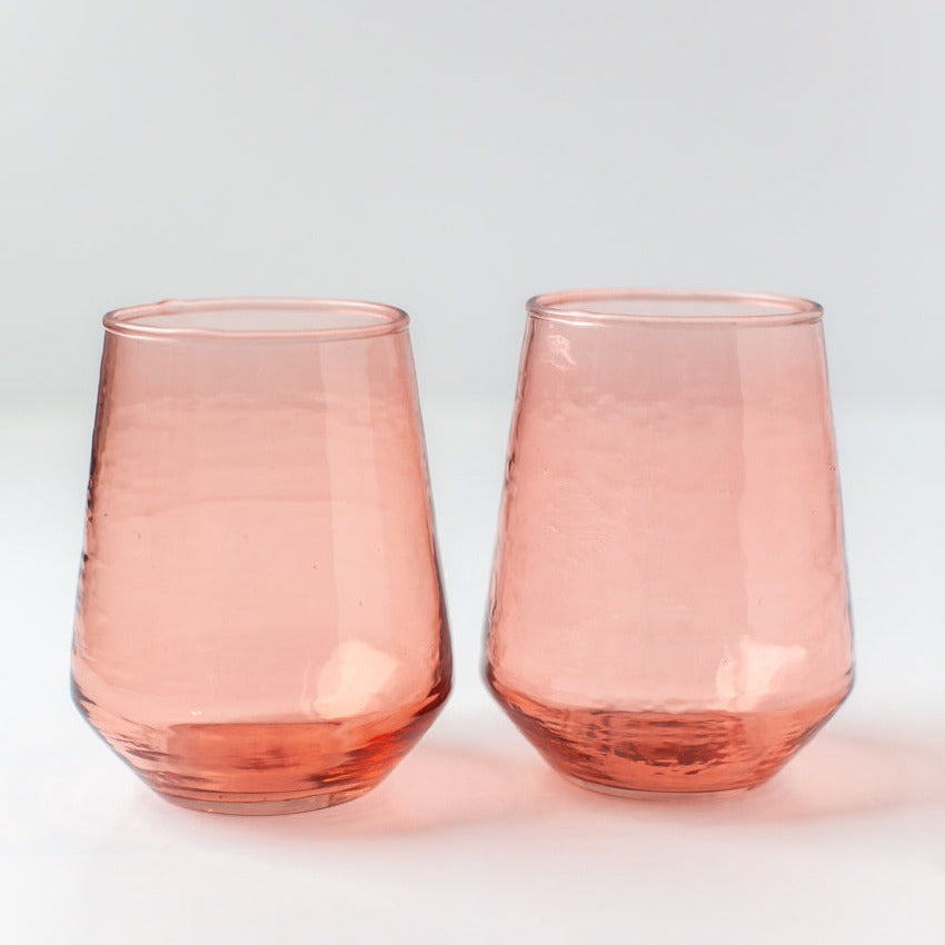 Creative Women Handblown Hammered Glass Water Tumbler, Blush - set of 4