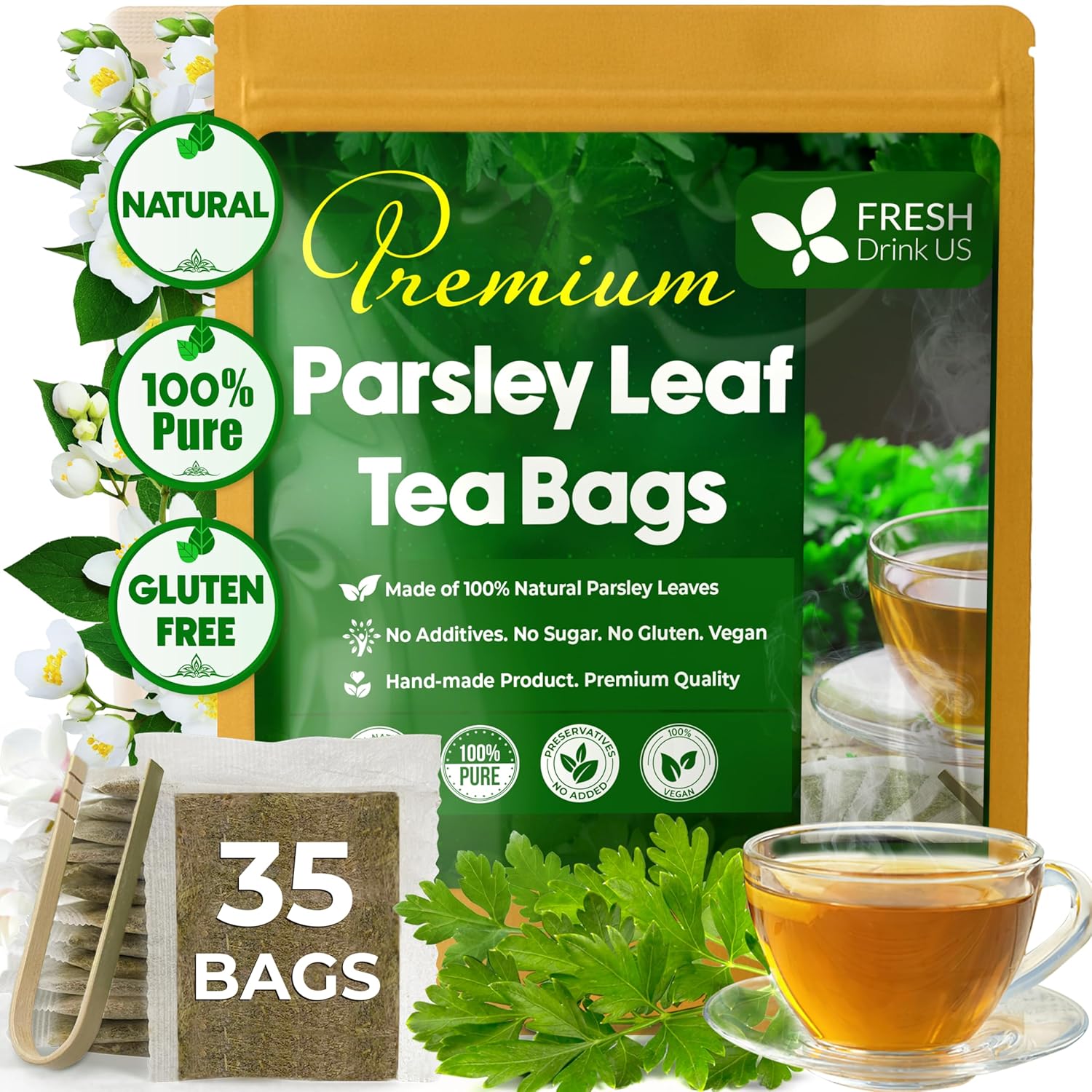 Premium Parsley Leaf Tea Bags, 100% Natural & Pure from Parsley Leaves. Herbal Tea