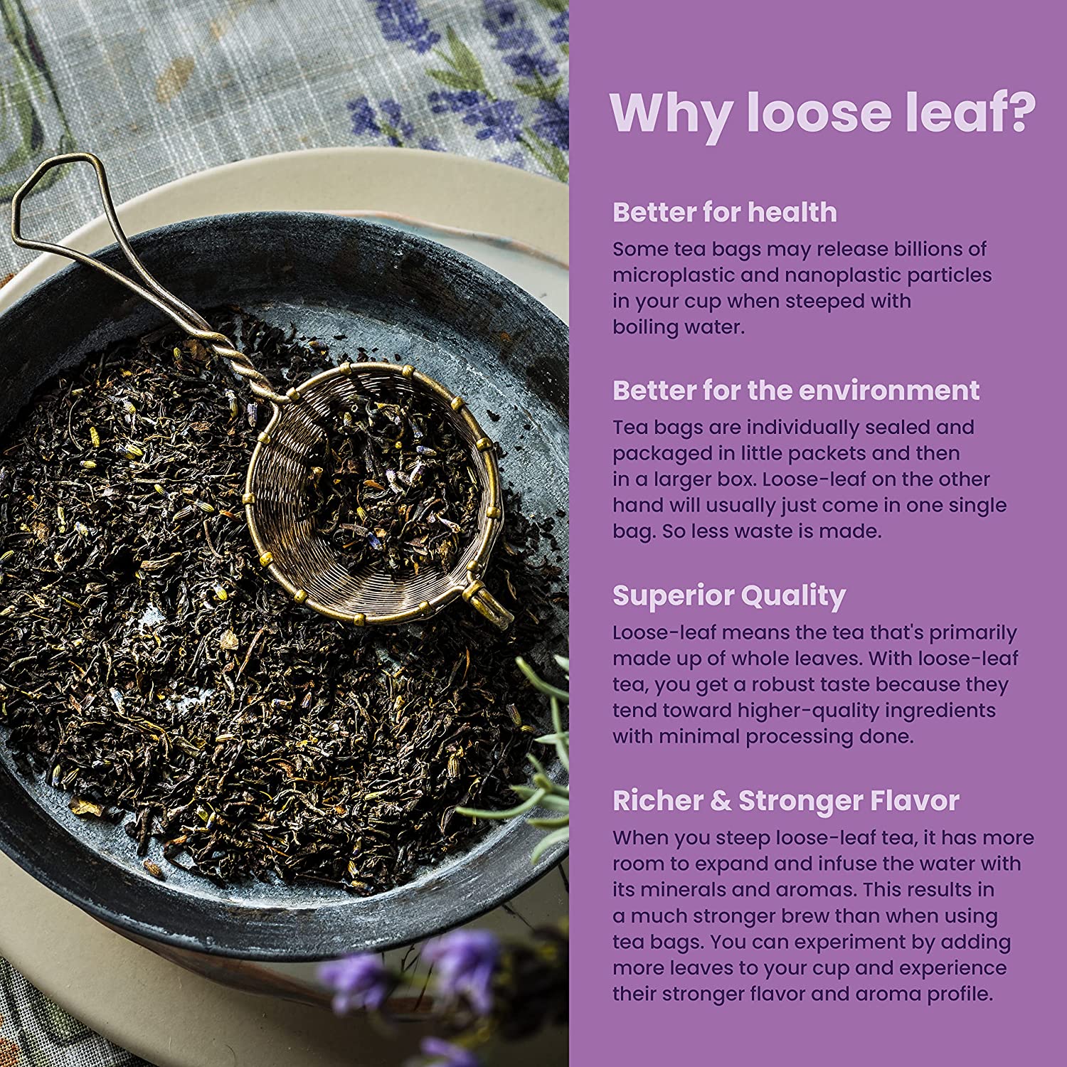 Gardenika Earl Grey Lavender Loose Tea, Premium Black Tea with Lavender Flowers & Bergamot - Caffeinated - 55+ Cups - USDA Organic & Kosher - 4 oz (113g)