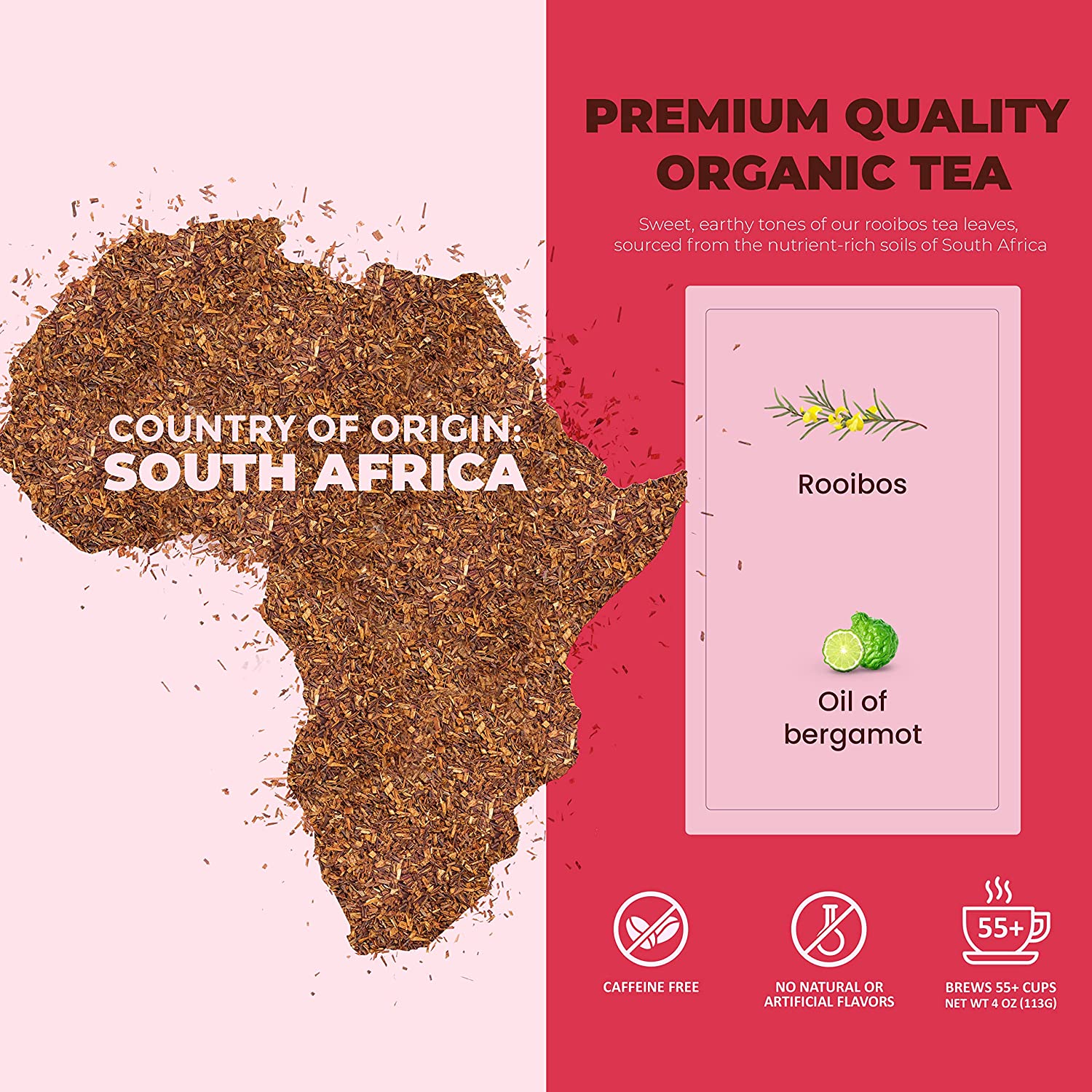 Gardenika Earl Grey Rooibos Red Tea, Loose Leaf, USDA Organic, Kosher, Caffeine-Free – 4 Oz (113g)