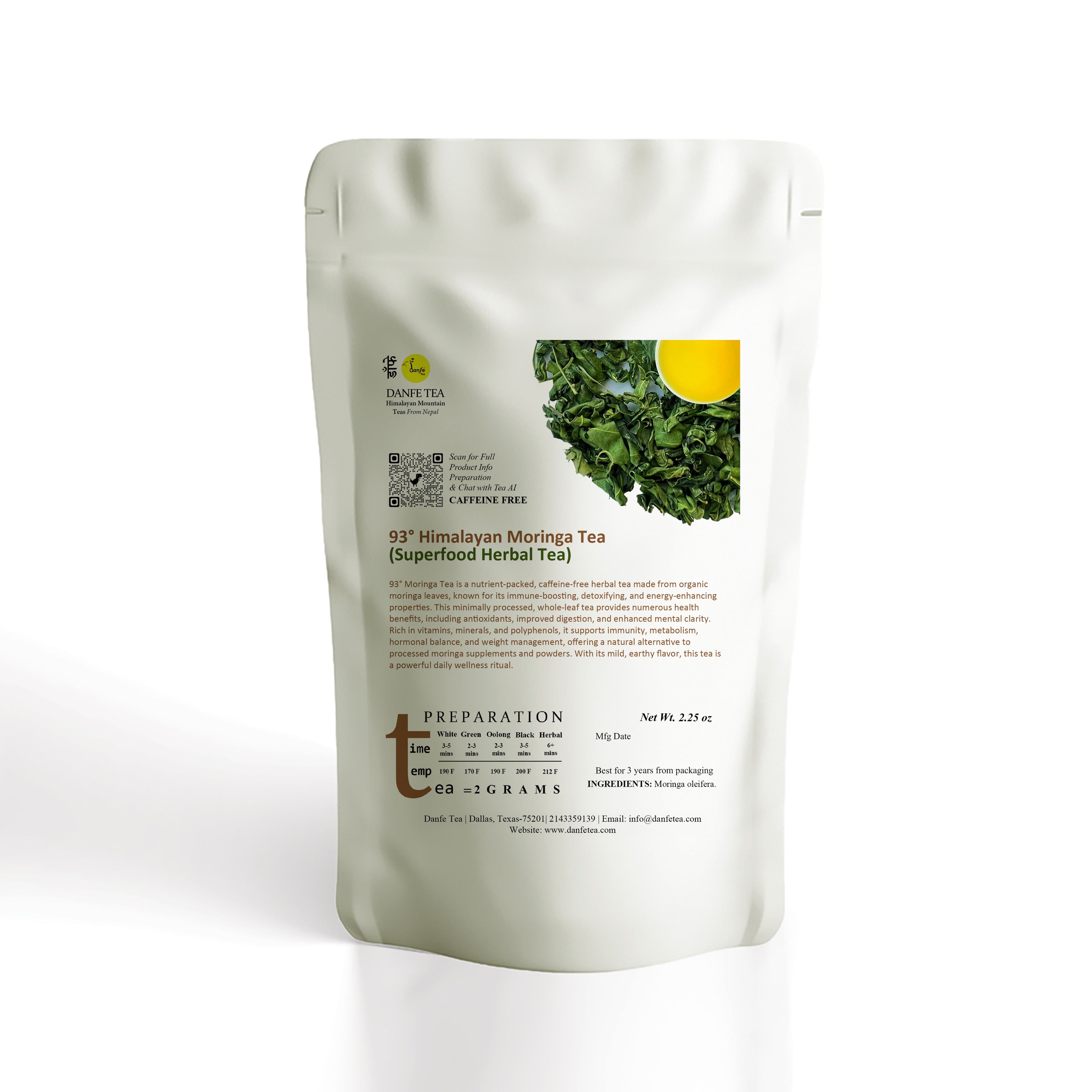 Danfe Himalayan Moringa Tea (Caffeine-Free Superfood Herbal Tea)