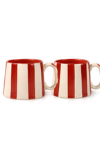 Casa Amarosa Ceramic Red Stripe Cup - 3.5 x 2.5 Inches ( Set of 2 )