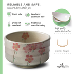 Aprika Life Pink Sakura Flowers Ceramic Matcha Bowl