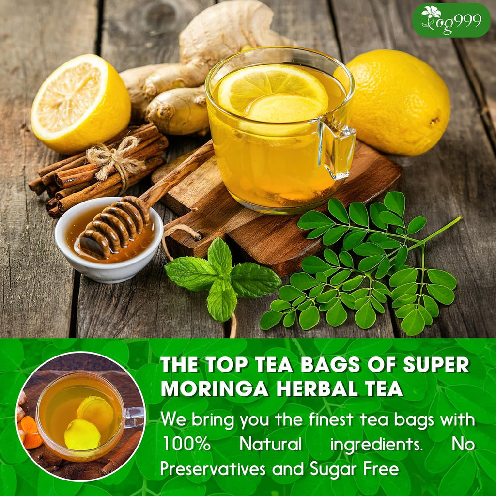 FreshDrinkUS - Natural and Premium Herbal Super Moringa Herbal Tea, Improve Digestion, Support Brain, Weight, Skin and Sleep, Eco-Conscious Tea Bags