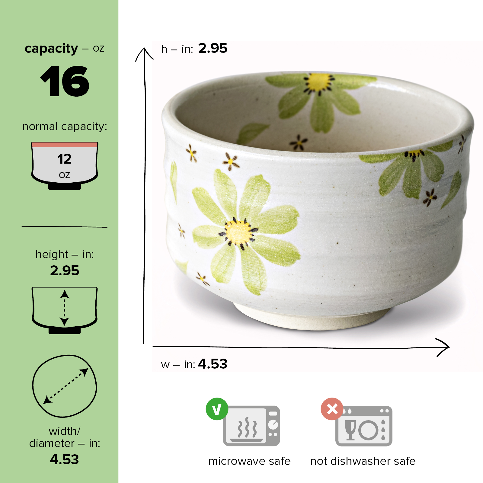 Aprika Life Green Flowers Ceramic Matcha Bowl