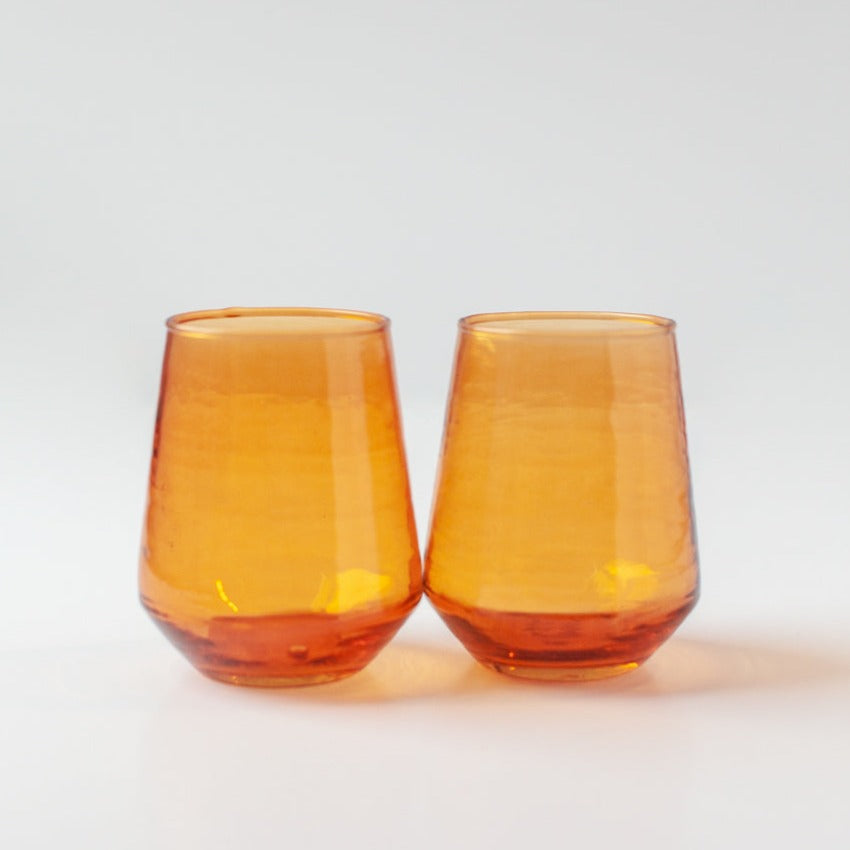 Creative Women Handblown Hammered Glass Water Tumbler, Amber - set of 4