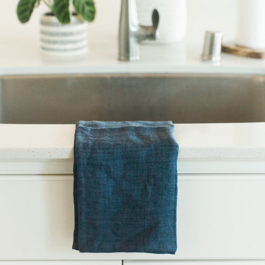 Creative Women Stone Washed Linen Tea Towel - Navy