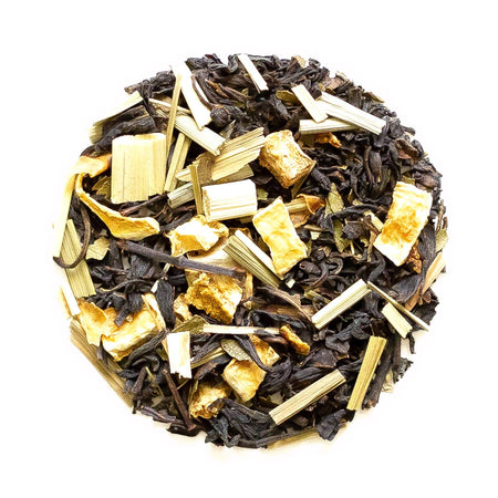 Beach House Pacific Palmer Iced Blend, a refreshing tea and lemonade mix shown with a leaf background.