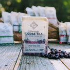 Piper and Leaf Briar Patch Brew Muslin Bag of Loose Leaf Tea - 15 Servings, featuring hand-printed muslin packaging with tea.