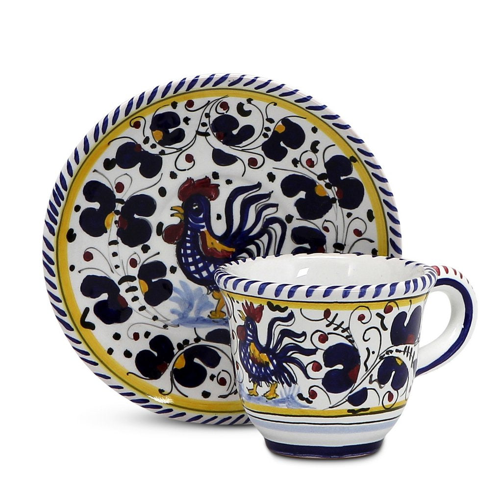 DERUTA OF ITALY ORVIETO BLUE ROOSTER: Espresso cup and Saucer