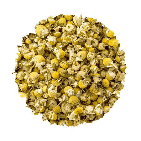 Beach House Chamomile tea leaves in an infuser, showcasing organic chamomile for a soothing, caffeine-free beverage.