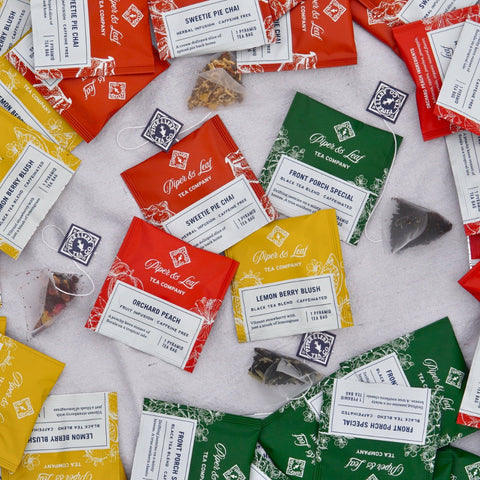 Piper and Leaf Bestselling Blends - 50ct Tea Bags featuring various tea blends in bulk packaging for tea enthusiasts.
