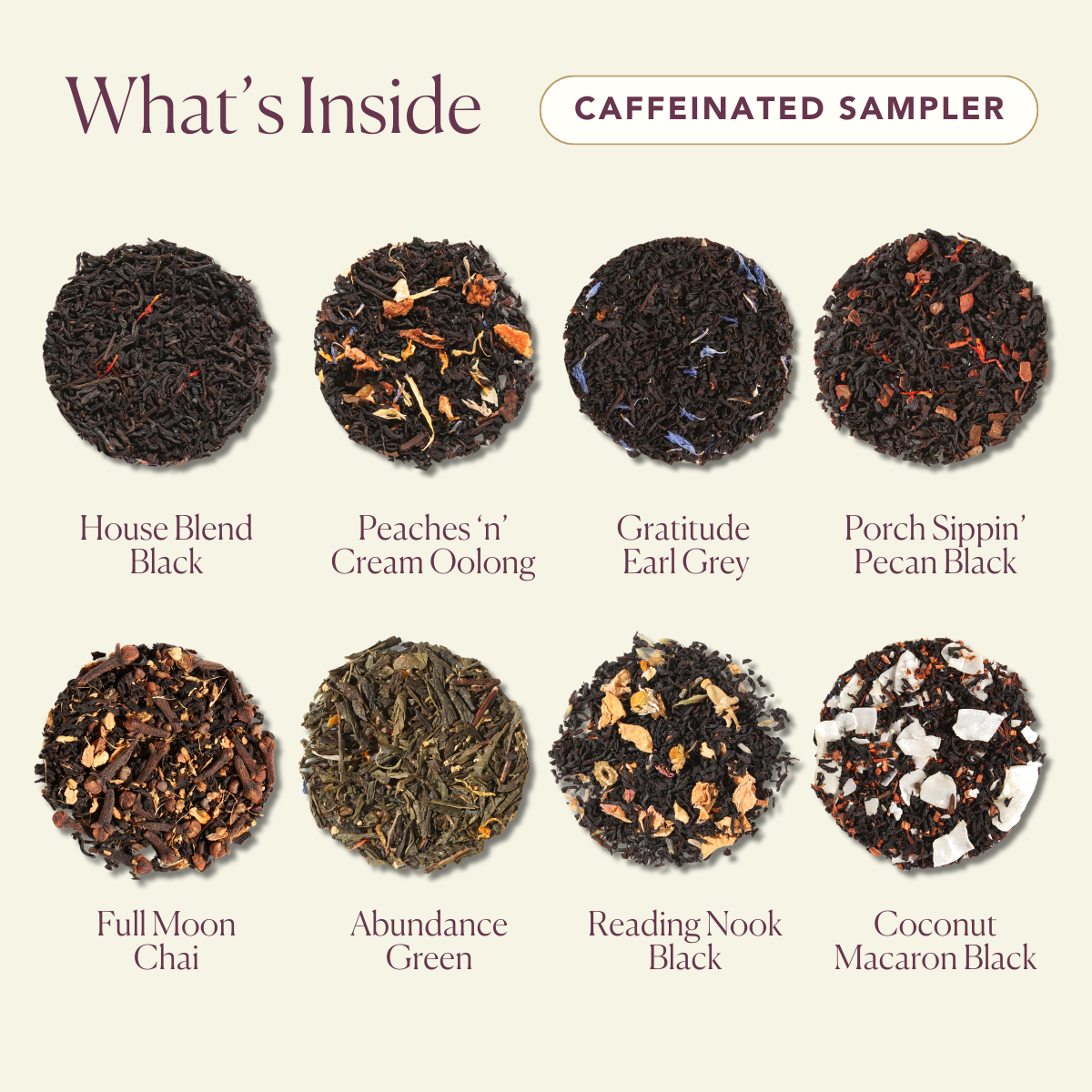 Plum Deluxe Best Sellers Sampler Set featuring assorted tea blends in a colorful display, by Plum Deluxe.