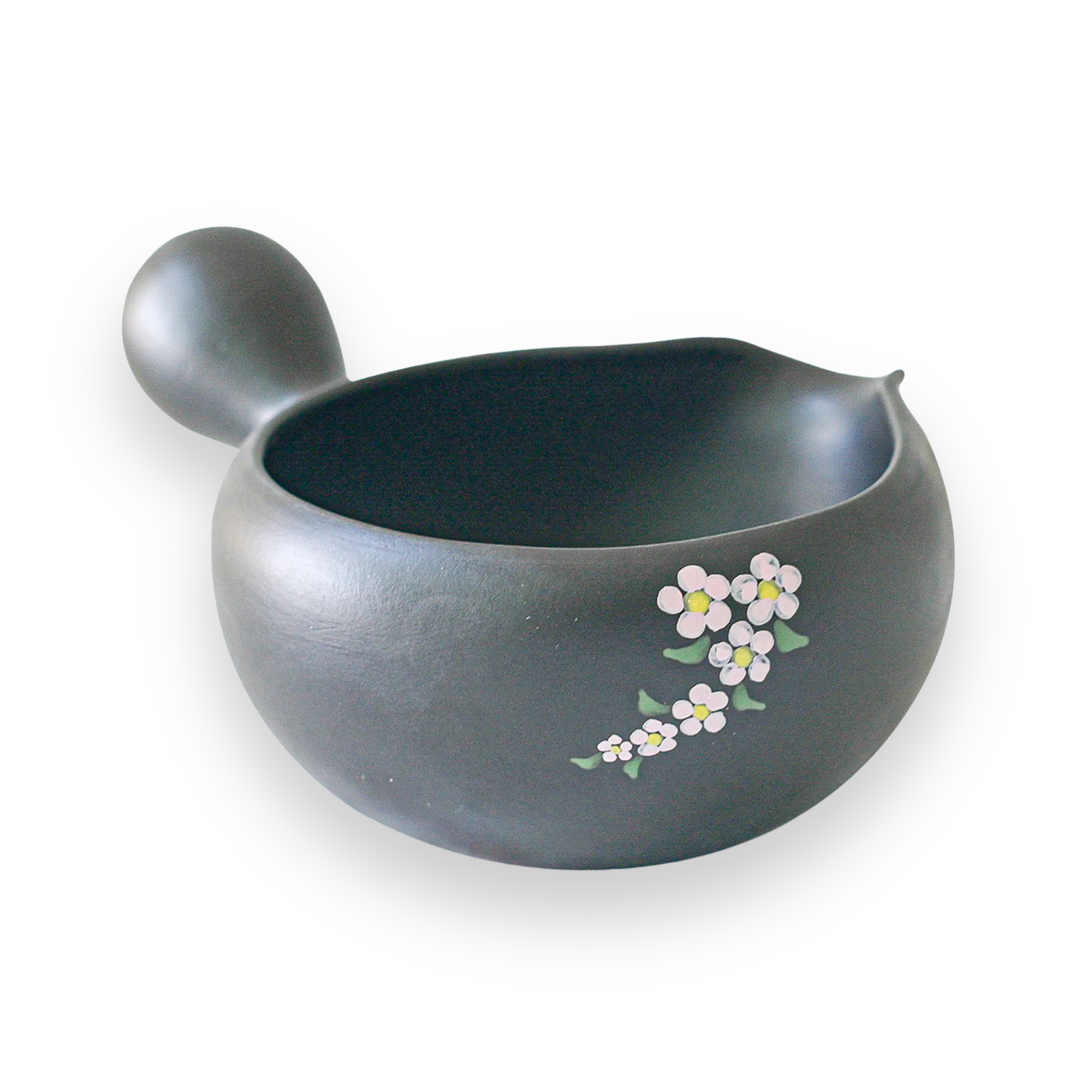 Aprika Life Black Flowers Ceramic Matcha Bowl with Spout