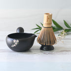Aprika Life Black Flowers Ceramic Matcha Bowl with Spout