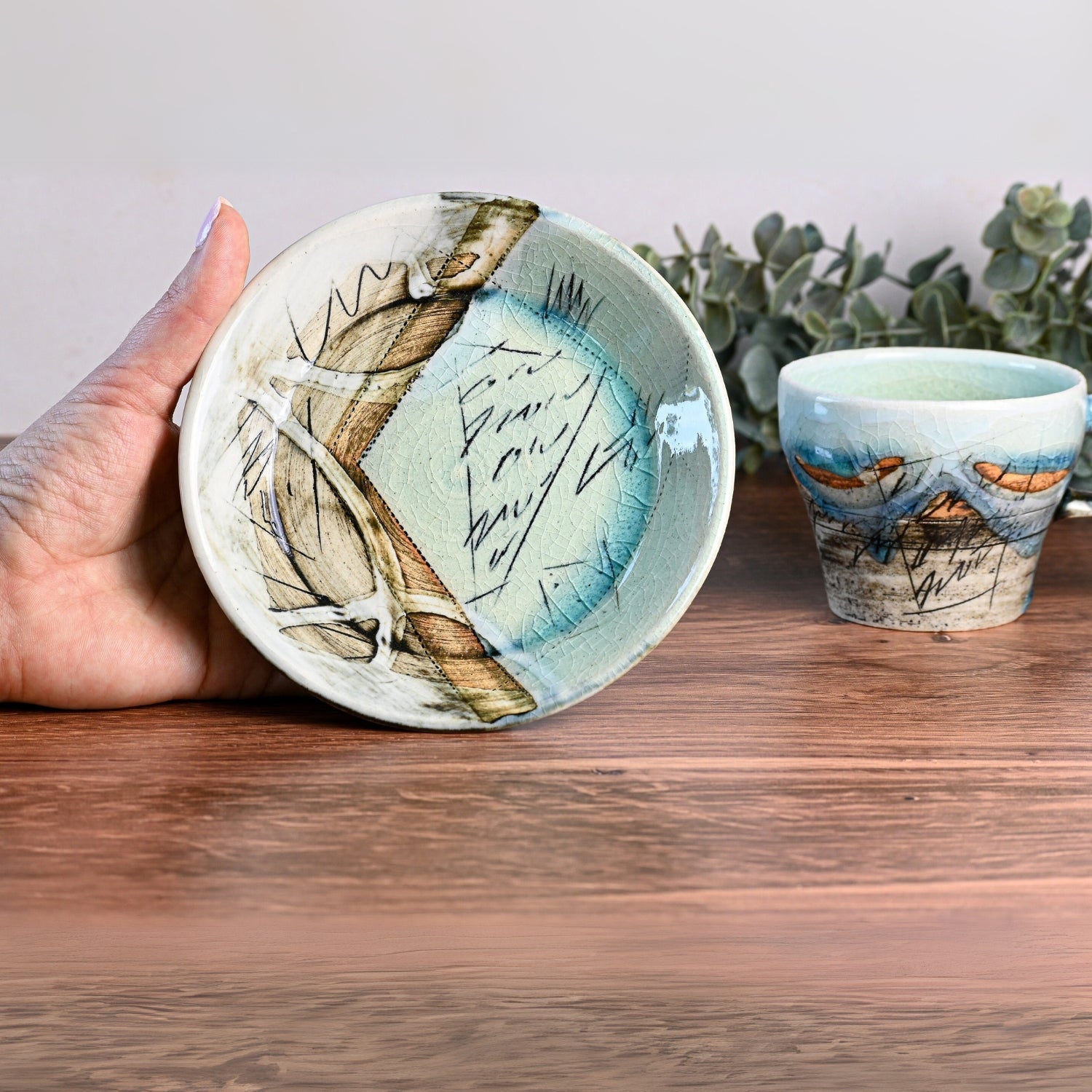 Aprika Life Blue Ceramic Tea Cup with Saucer - Traditional Japanese Tea Cup - Premium Quality Ceramic Mugs