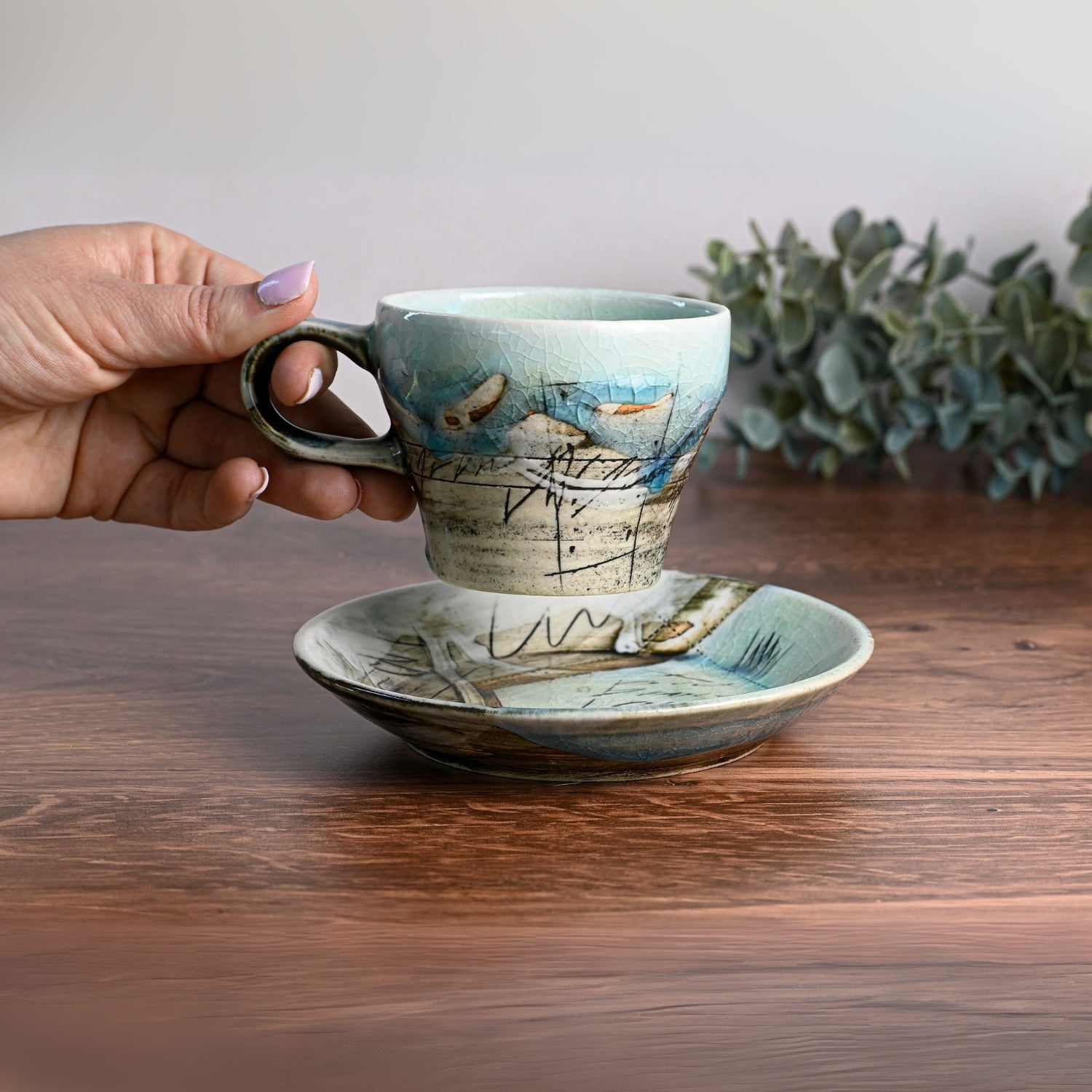Aprika Life Blue Ceramic Tea Cup with Saucer - Traditional Japanese Tea Cup - Premium Quality Ceramic Mugs