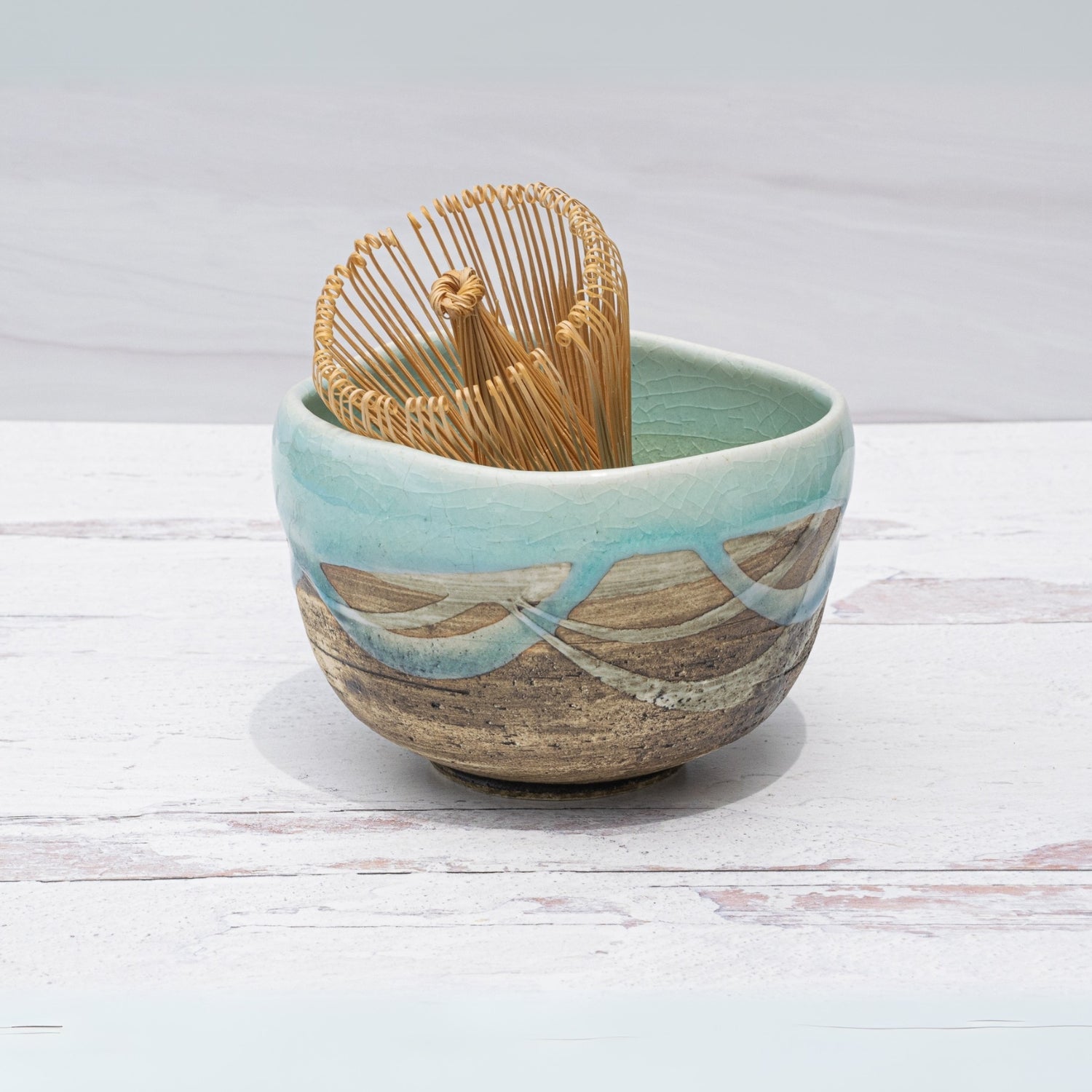 Aprika Life Japanese Matcha Tea Bowl Blue & Brown Glaze