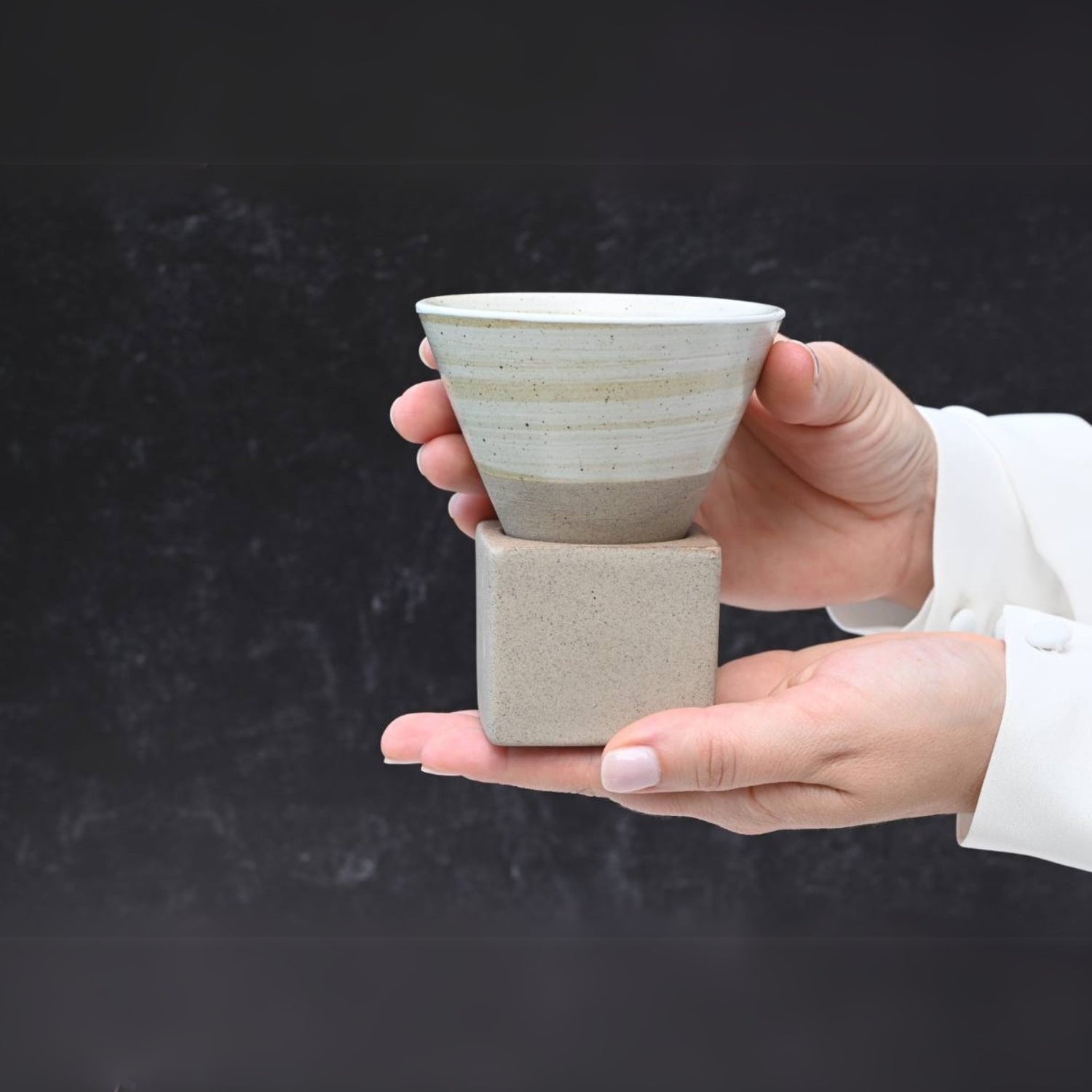 Aprika Life Beige Coffee Mug with Base - 6.8 oz/200ml