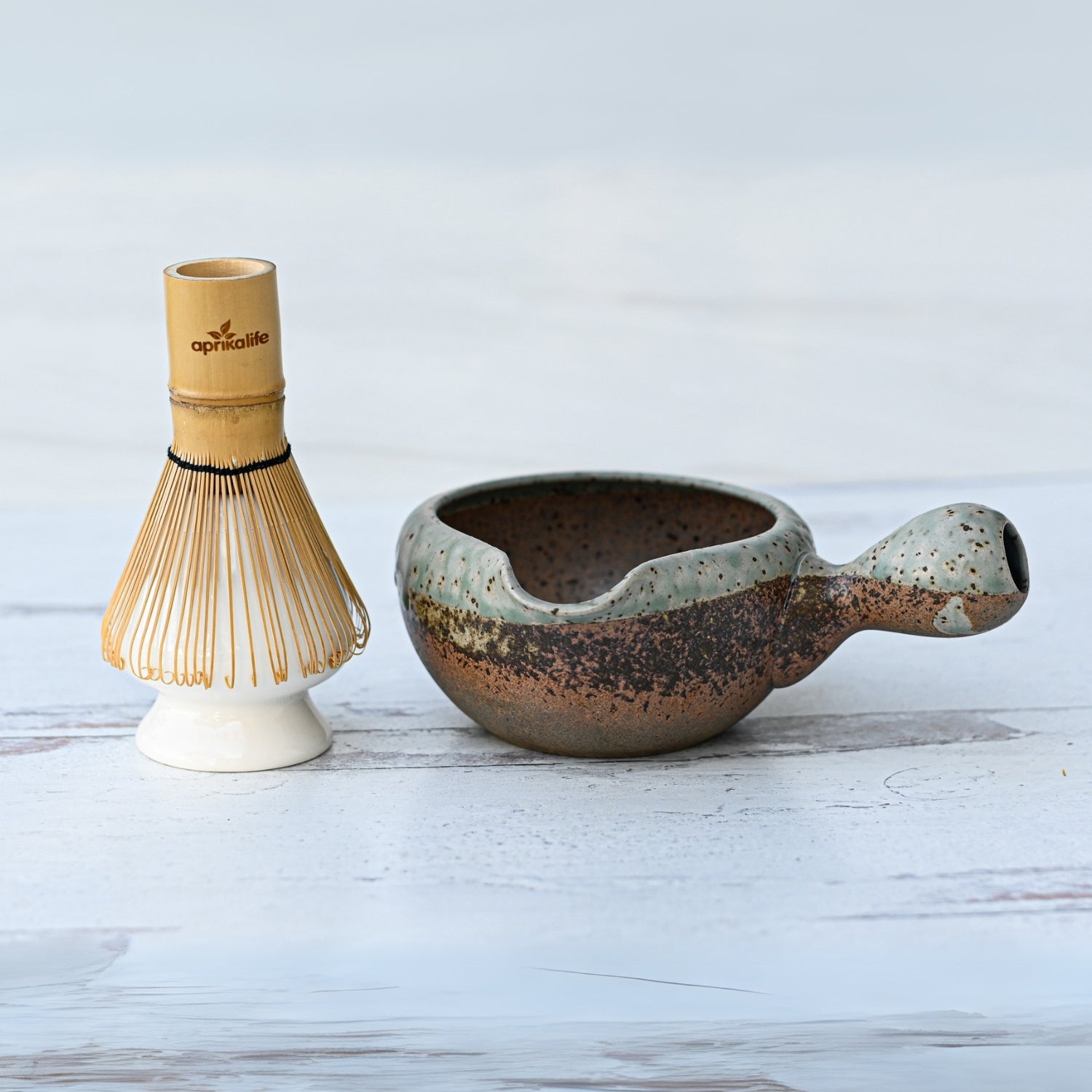 Aprika Life Brown Ceramic Matcha Bowl with Spout