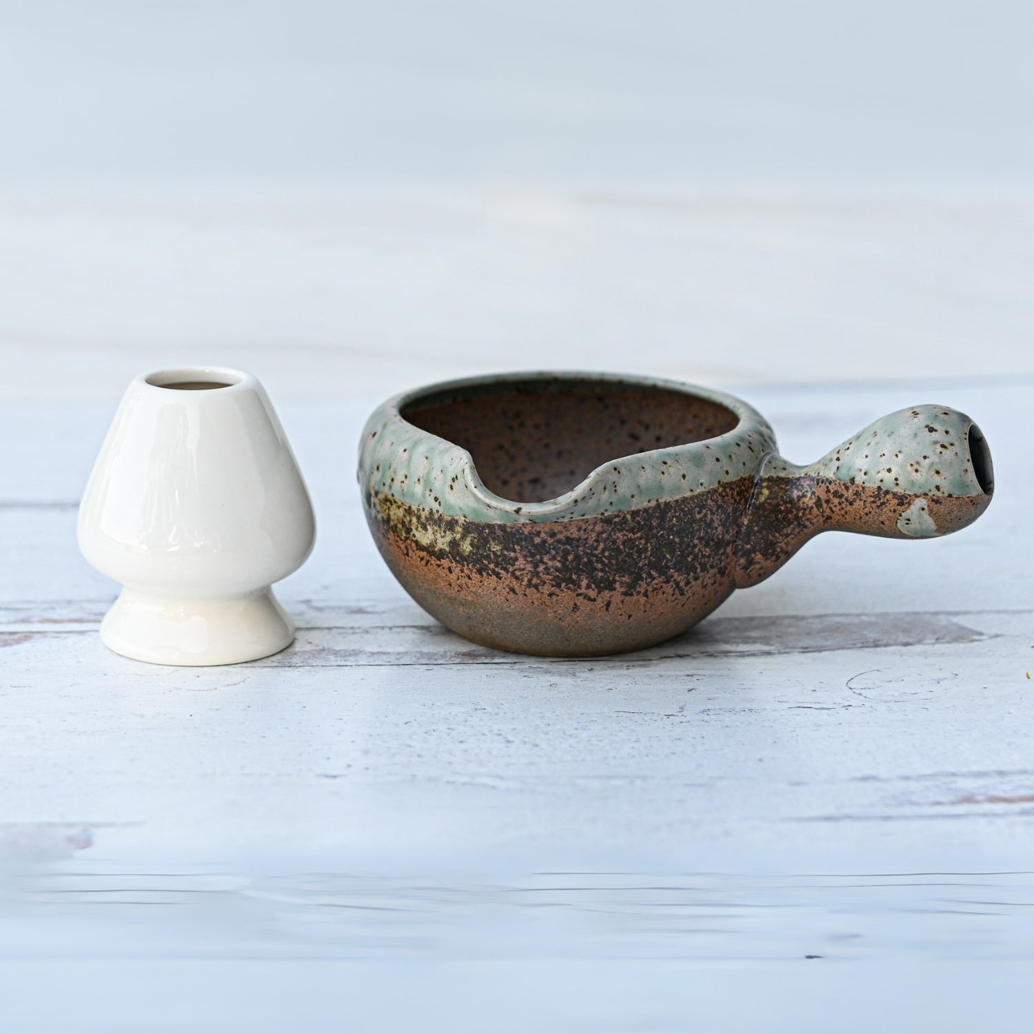 Aprika Life Brown Ceramic Matcha Bowl with Spout