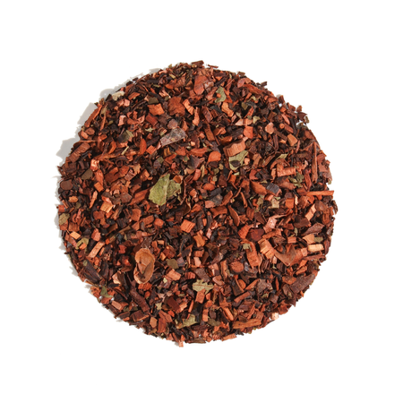 Plum Deluxe Buttery Shortbread Herbal Tea in a circular package, featuring honeybush tea and vanilla flavor, available by the ounce.