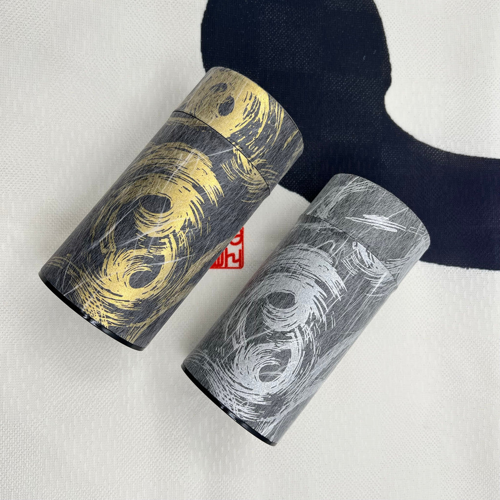 Inoue Okumura Seikan Nankyo Gray Washi Paper Wrapped Tea Canister (L) - Japanese Chazutsu