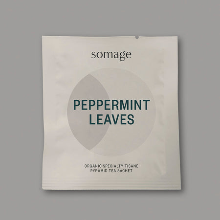 Peppermint Pyramid Sachets (individually wrapped) by Somage USA, featuring 50 hand-cultivated peppermint tea sachets.