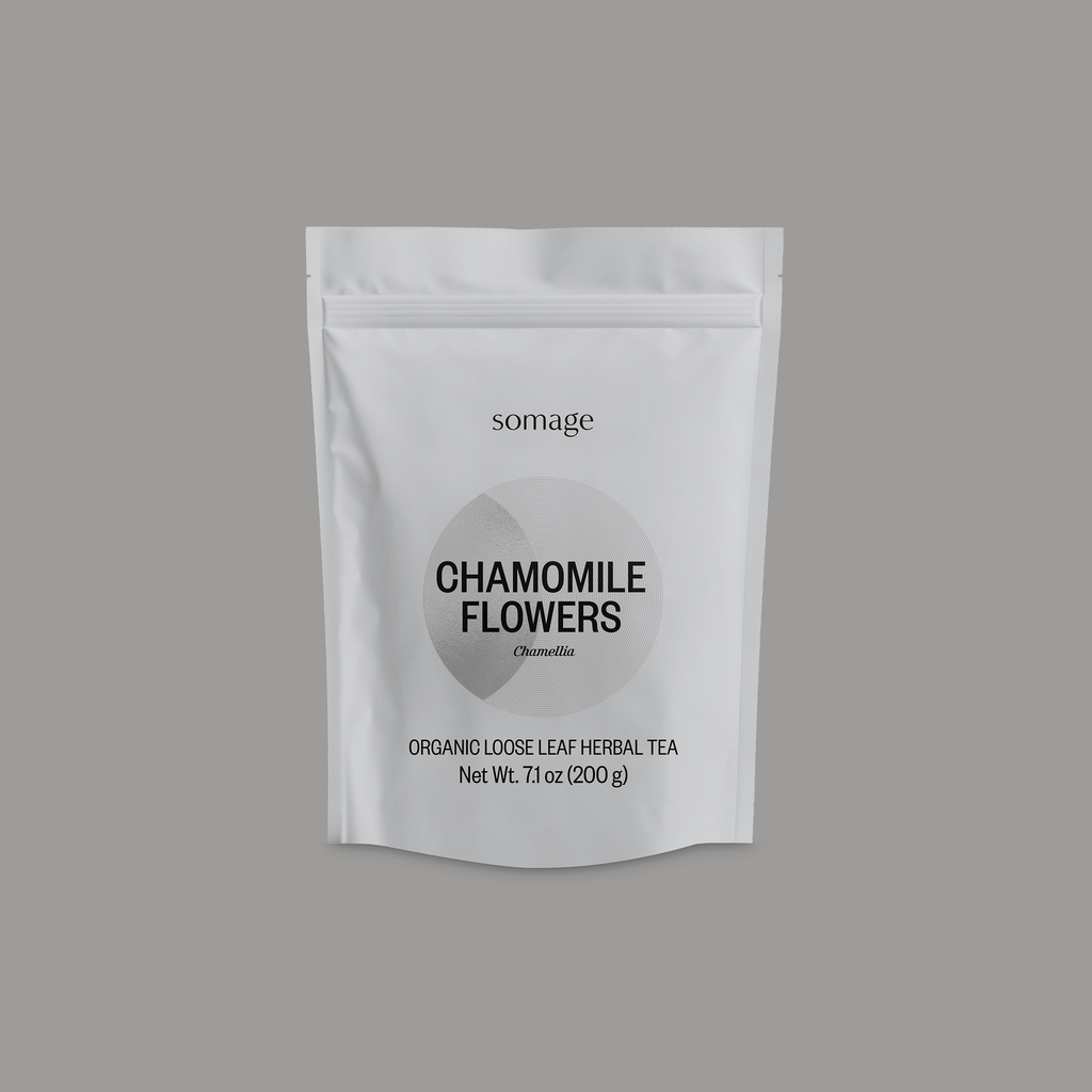Chamomile Flowers Loose Leaf by Somage USA, dried blossoms from Egypt for herbal tea with floral aromas and subtle sweetness.