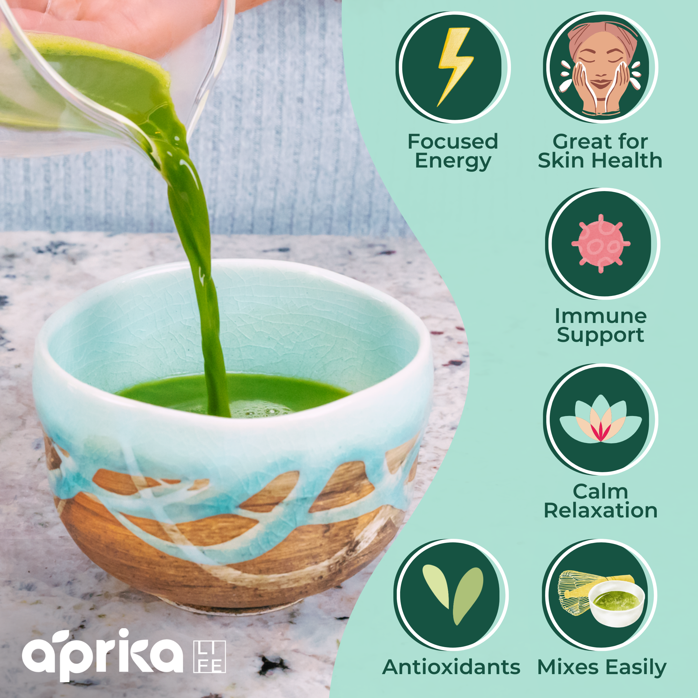 Aprika Life Organic Japanese Ceremonial Grade Matcha Green Tea Powder