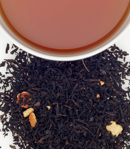 Harney & Sons Capri tea, a black tea blend with dried figs, lemon, and vanilla, shown in a cup